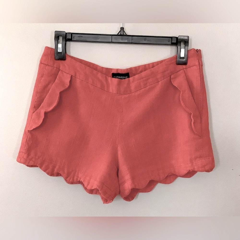 Cynthia Rowley Coral Scalloped Hem Shorts